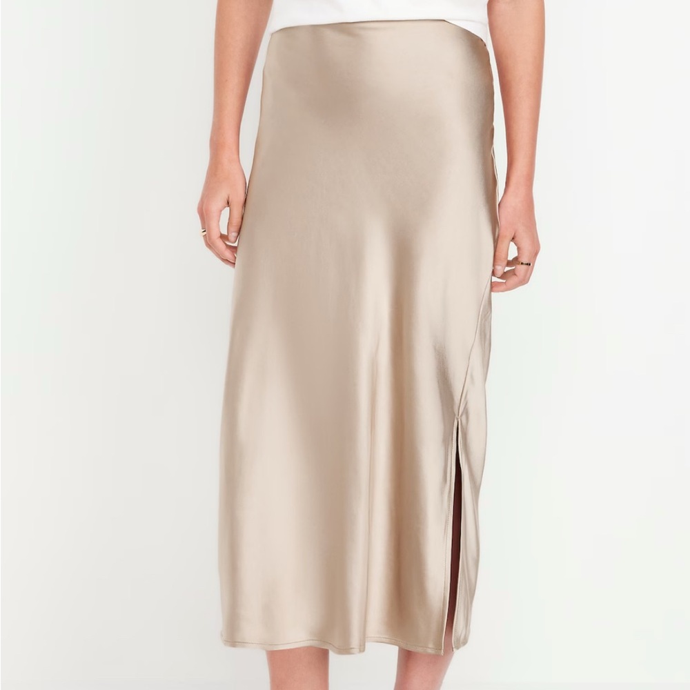Pink Satin Midi Skirt